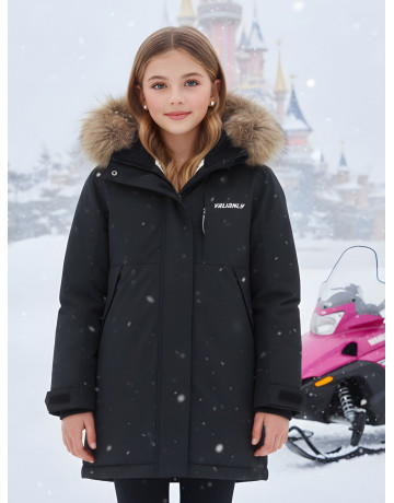 Детская зимняя парка для девочки, розовая, с капюшоном и мехом.