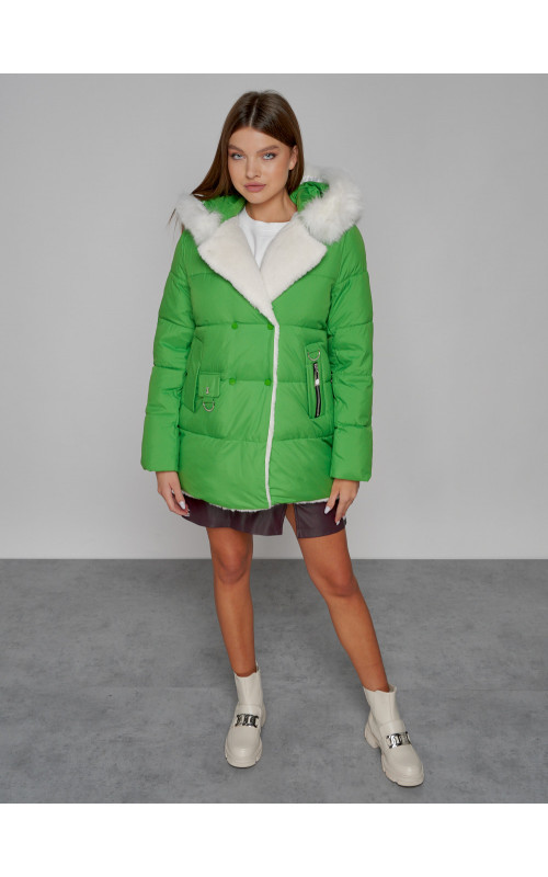 Пуховик зимний женский с мехом из овчины.