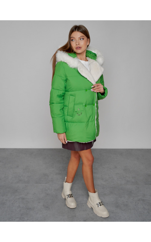 Пуховик зимний женский с мехом из овчины.