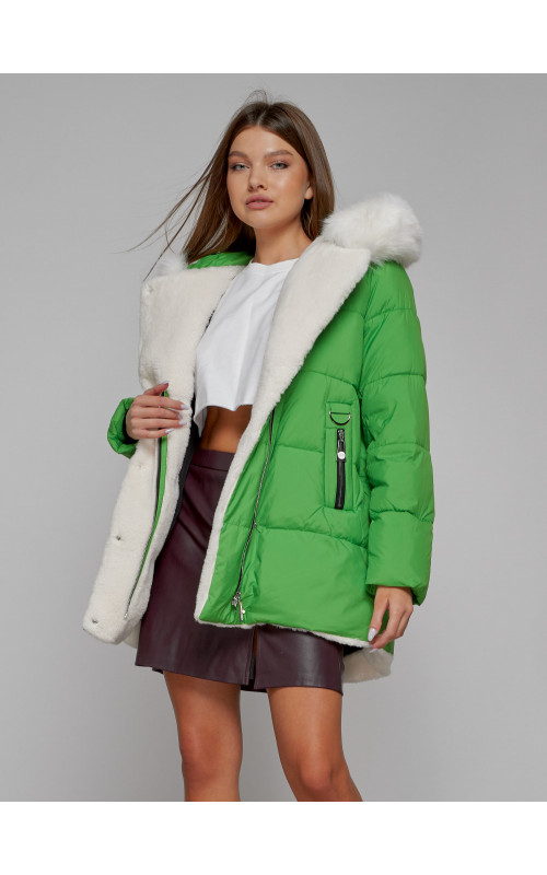 Пуховик зимний женский с мехом из овчины.