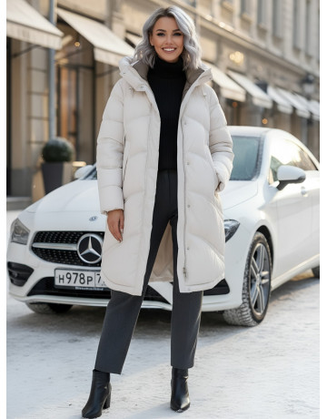 Длинный зимний пуховик с капюшоном для женщин