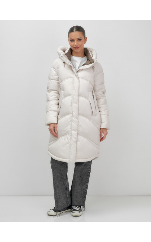 Длинный зимний пуховик с капюшоном для женщин