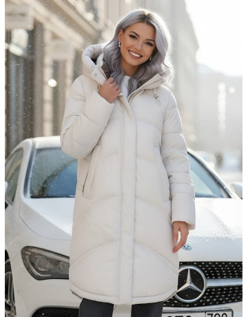 Длинный зимний пуховик с капюшоном для женщин