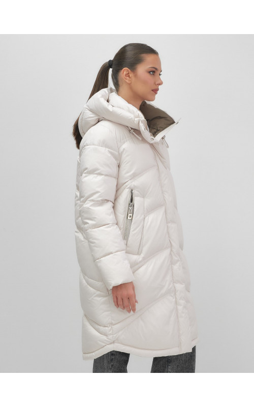 Длинный зимний пуховик с капюшоном для женщин