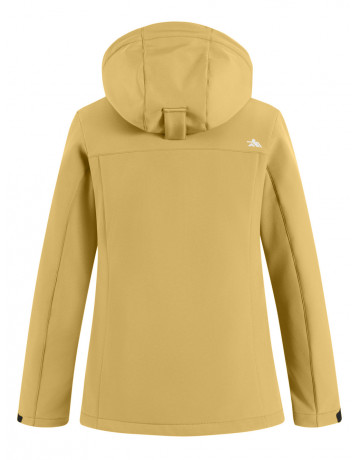 Женская спортивная ветровка с капюшоном softshell, горчичного оттенка.