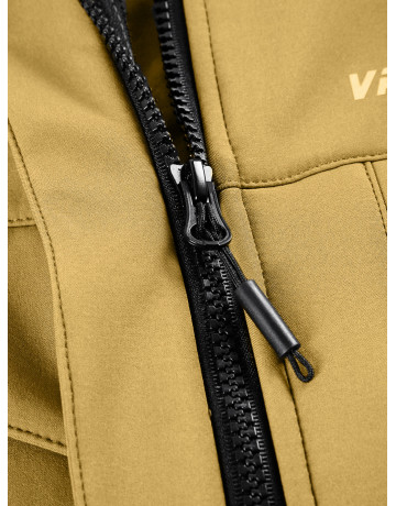 Женская спортивная ветровка с капюшоном softshell, горчичного оттенка.