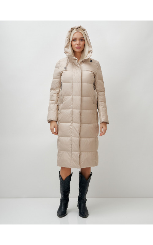 Длинный зимний пуховик с капюшоном для женщин