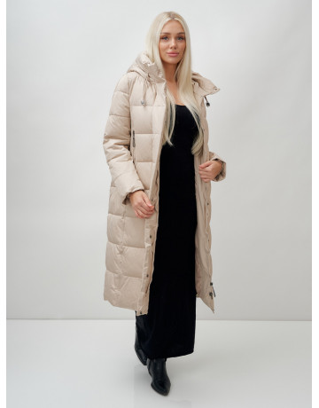 Длинный зимний пуховик с капюшоном для женщин