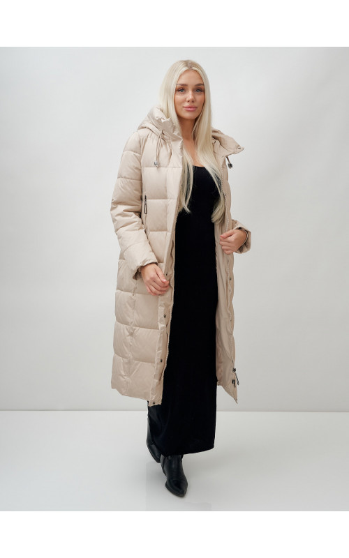 Длинный зимний пуховик с капюшоном для женщин