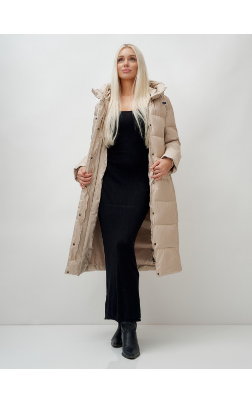 Длинный зимний пуховик с капюшоном для женщин