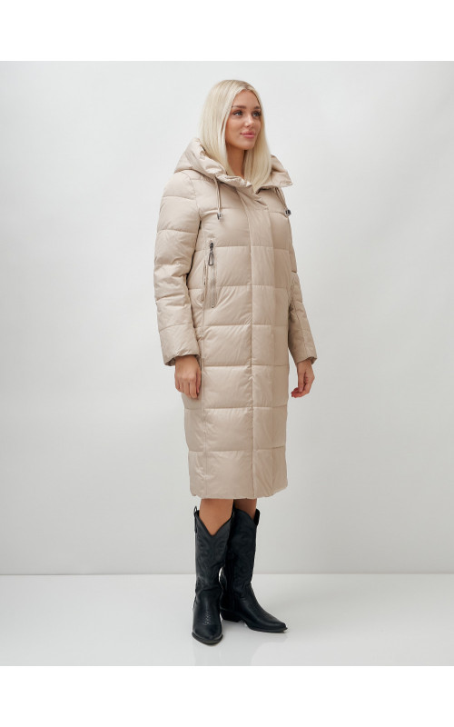 Длинный зимний пуховик с капюшоном для женщин