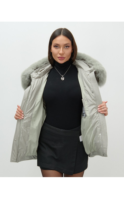 Пуховик для городской леди с мехом песца, защита от влаги и ветра