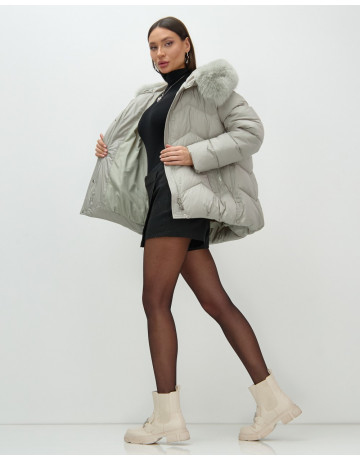 Пуховик для городской леди с мехом песца, защита от влаги и ветра