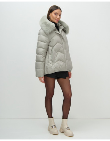 Пуховик для городской леди с мехом песца, защита от влаги и ветра