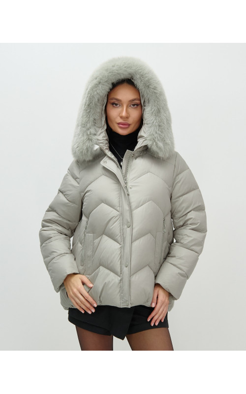 Пуховик для городской леди с мехом песца, защита от влаги и ветра