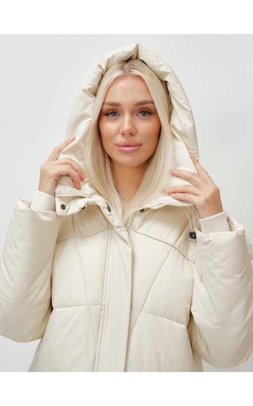 Длинный зимний пуховик с капюшоном для женщин