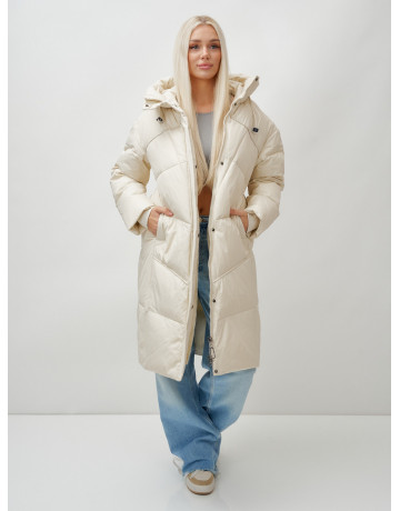 Длинный зимний пуховик с капюшоном для женщин
