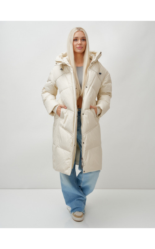 Длинный зимний пуховик с капюшоном для женщин