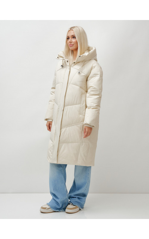 Длинный зимний пуховик с капюшоном для женщин