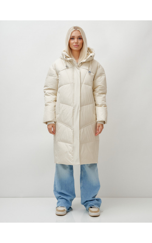 Длинный зимний пуховик с капюшоном для женщин