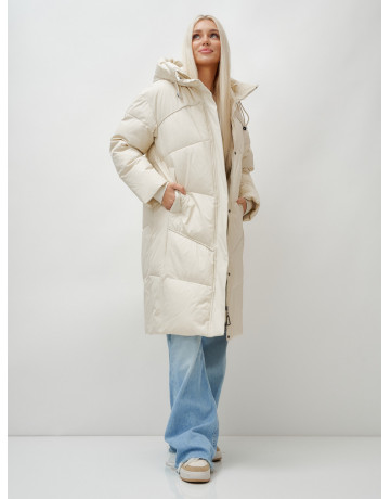 Длинный зимний пуховик с капюшоном для женщин