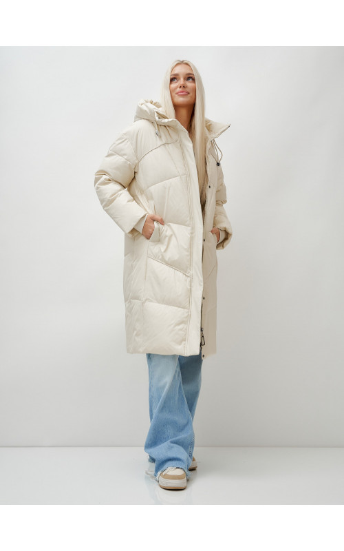 Длинный зимний пуховик с капюшоном для женщин