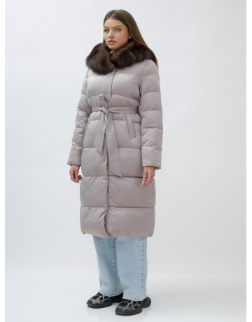 Длинный женский пуховик с мехом песца