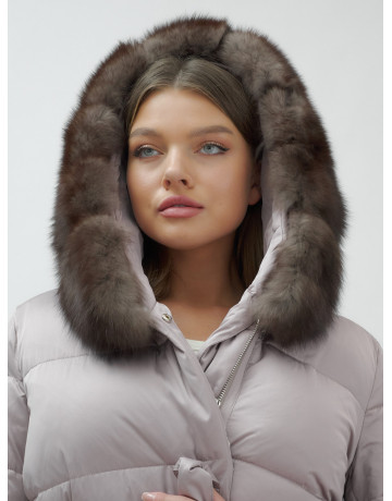 Длинный женский пуховик с мехом песца
