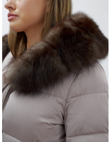 Длинный женский пуховик с мехом песца