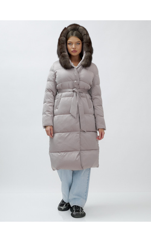 Длинный женский пуховик с мехом песца