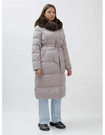 Длинный женский пуховик с мехом песца