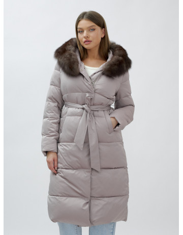 Длинный женский пуховик с мехом песца