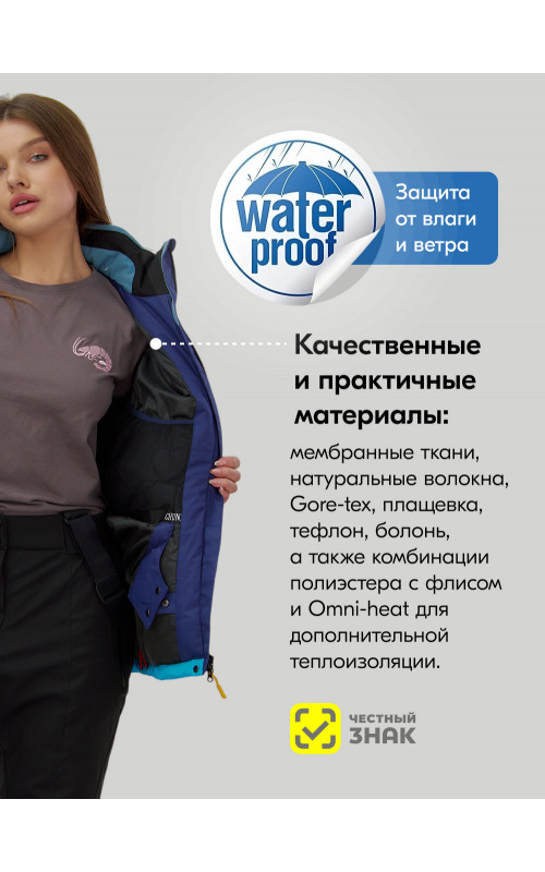 Женский зимний горнолыжный костюм синего цвета
