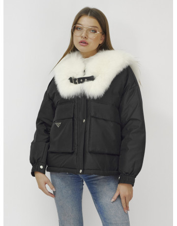 Зимний женский бомбер-куртка с мехом песца.
