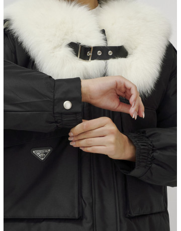 Зимний женский бомбер-куртка с мехом песца.