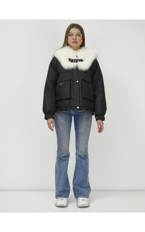 Зимний женский бомбер-куртка с мехом песца.