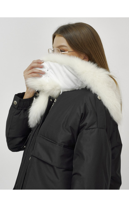 Зимний женский бомбер-куртка с мехом песца.