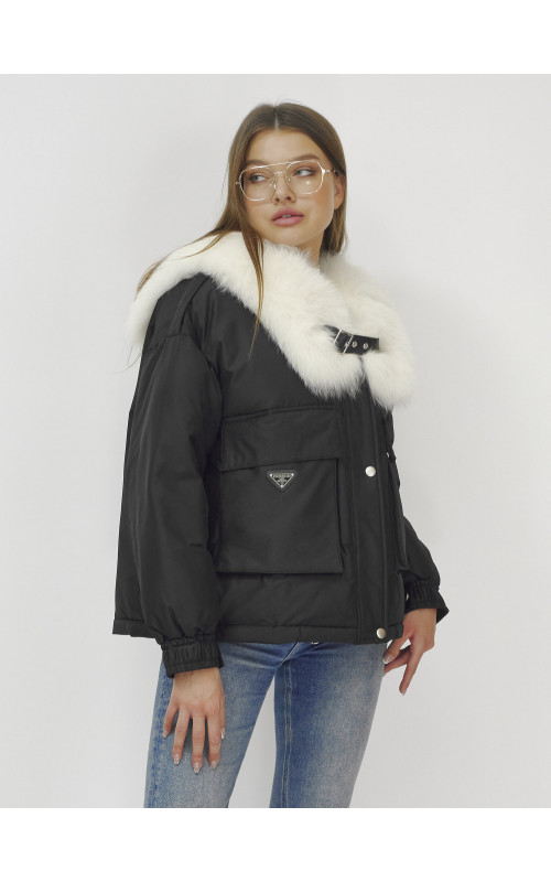 Зимний женский бомбер-куртка с мехом песца.