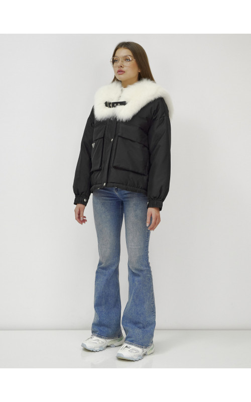 Зимний женский бомбер-куртка с мехом песца.