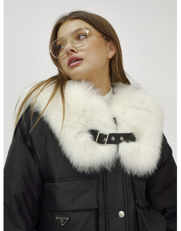 Зимний женский бомбер-куртка с мехом песца.