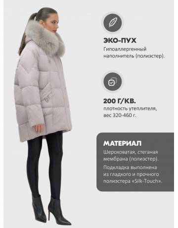 Женский зимний пуховик с мехом и капюшоном, светло-коричневый