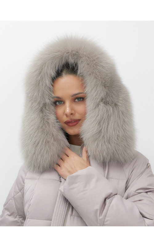 Женский зимний пуховик с мехом и капюшоном, светло-коричневый