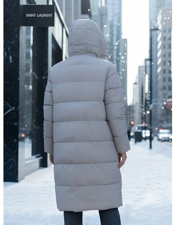 Длинный пуховик для женщин зимний утеплённый с капюшоном