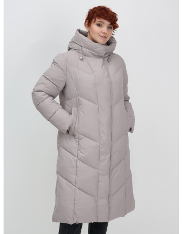 Длинный женский пуховик с капюшоном для зимы