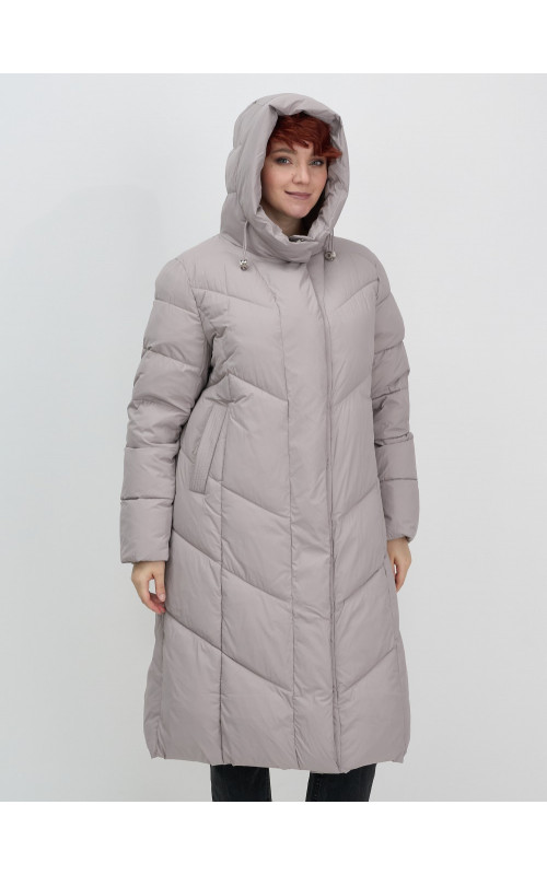 Длинный женский пуховик с капюшоном для зимы
