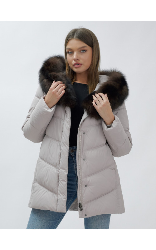 Женский зимний пуховик с мехом песца премиум-класса