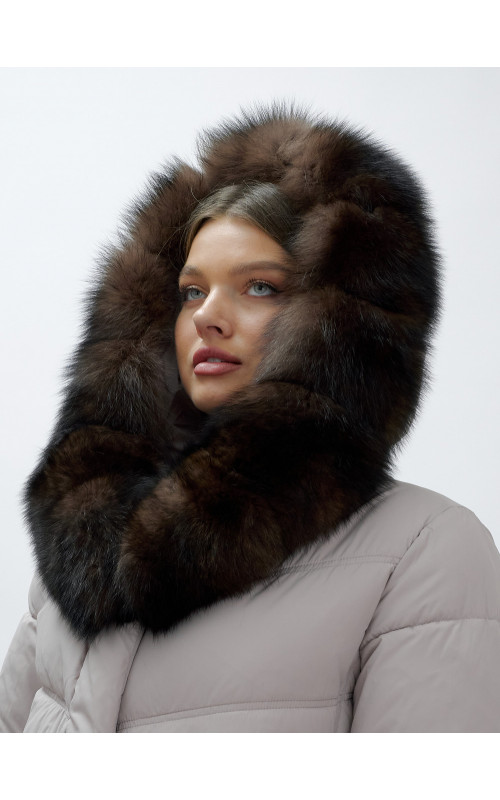 Женский зимний пуховик с мехом песца премиум-класса