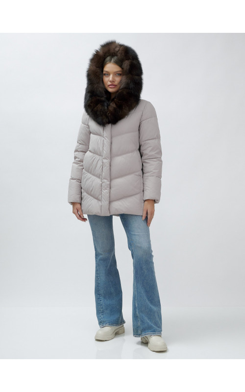 Женский зимний пуховик с мехом песца премиум-класса