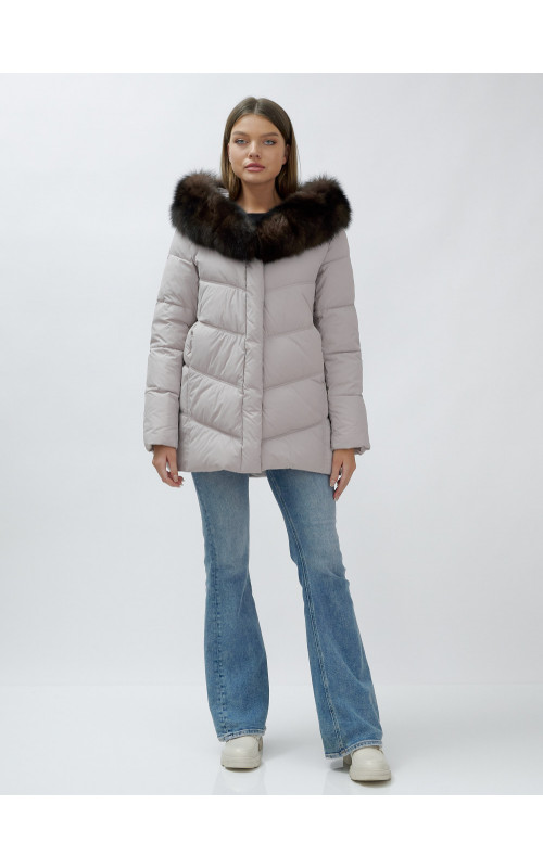 Женский зимний пуховик с мехом песца премиум-класса
