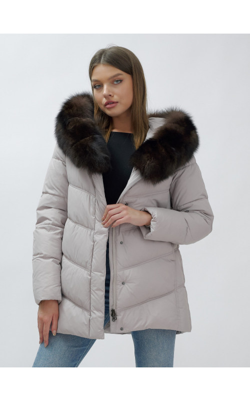 Женский зимний пуховик с мехом песца премиум-класса